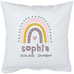 Schnullireich Babykissen Mit Namen Rainbow (20 Zeichen) Weiß